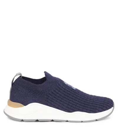 Brunello Cucinelli Knitted Slip-on Sneakers In Blue