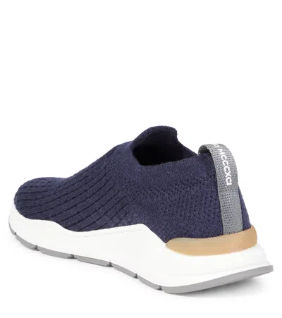 Brunello Cucinelli Knitted Slip-on Sneakers In Blue