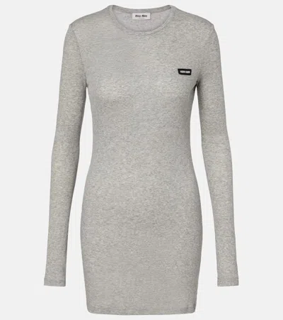 Miu Miu Cotton Jersey Minidress In Gray
