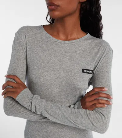 Miu Miu Cotton Jersey Minidress In Gray