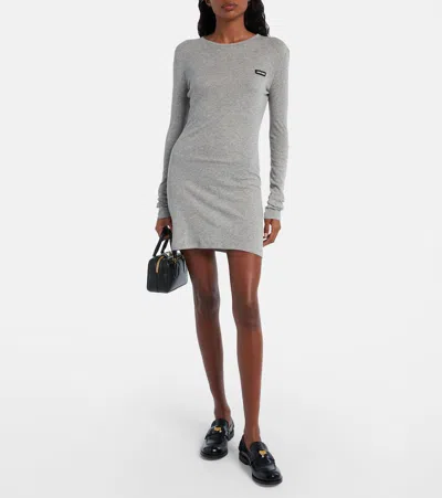 Miu Miu Cotton Jersey Minidress In Gray