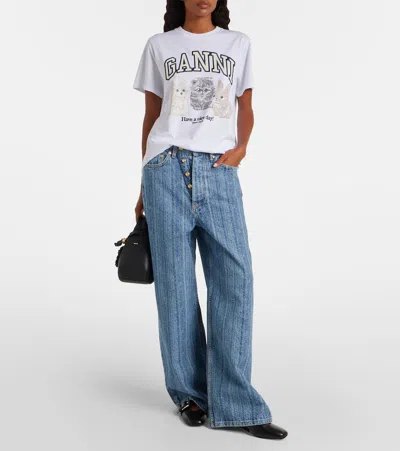 Ganni Striped Baggy Jeans In Blue