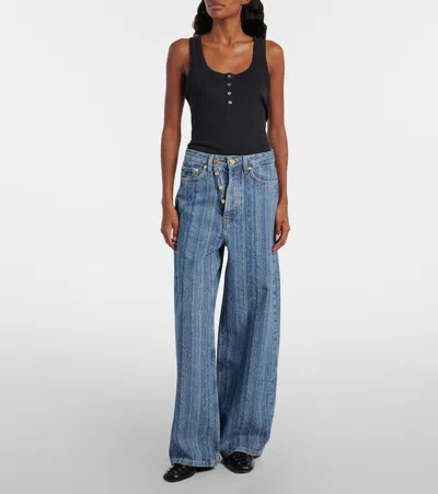 Ganni Striped Baggy Jeans In Blue