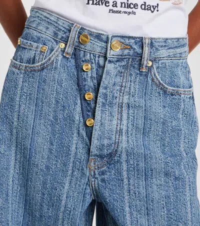 Ganni Striped Baggy Jeans In Blue