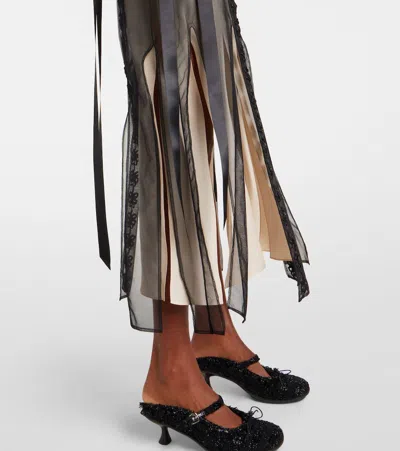 Simone Rocha Bow-detailed Lace-trimmed Chiffon Midi Dress In Black