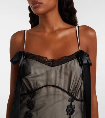 Simone Rocha Bow-detailed Lace-trimmed Chiffon Midi Dress In Black