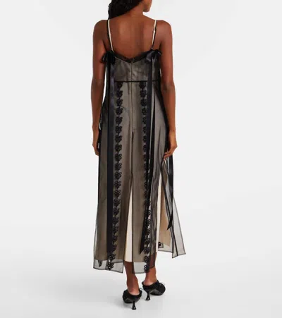 Simone Rocha Bow-detailed Lace-trimmed Chiffon Midi Dress In Black