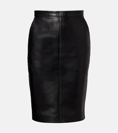 Saint Laurent Mid-rise Midi Leather Skirt In Black