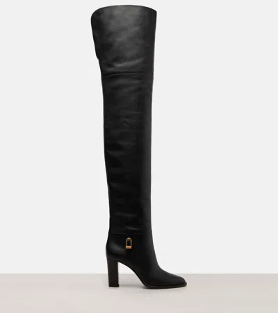 Saint Laurent Julia 85 Leather Over-the-knee Boots In Black
