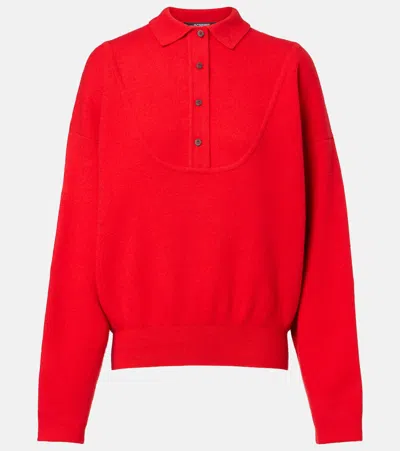 Jacquemus Balloon Wool And Cashmere Polo Sweater In Red