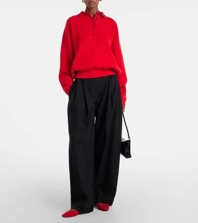 Jacquemus Balloon Wool And Cashmere Polo Sweater In Red