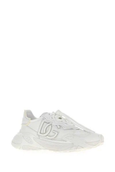 Dolce & Gabbana Fabric And Leather Sneakers With Chunky Sole In White