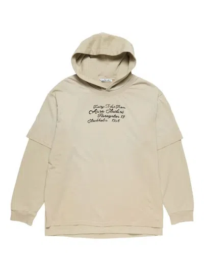 Acne Studios Oversized Layered Printed Organic Cotton-jersey Hoodie In Neutral