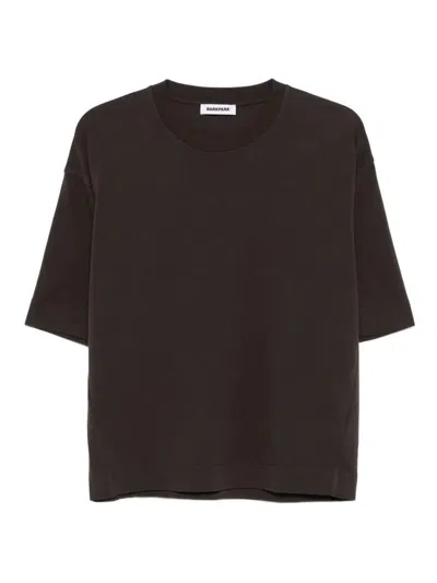 Darkpark Cropped Short-sleeve T-shirt With Round Neckline In Brown