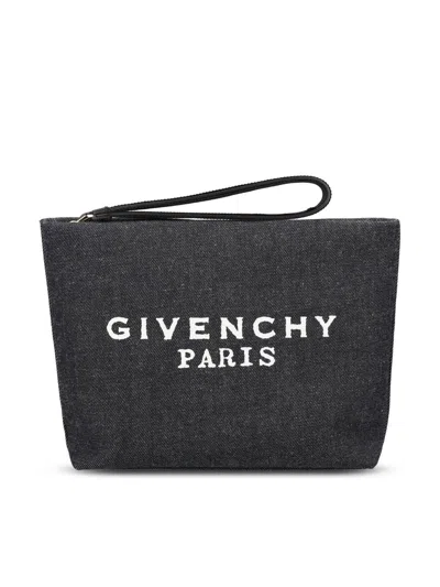 Givenchy Paris Logo Printed Zipped Clutch Bag In Black