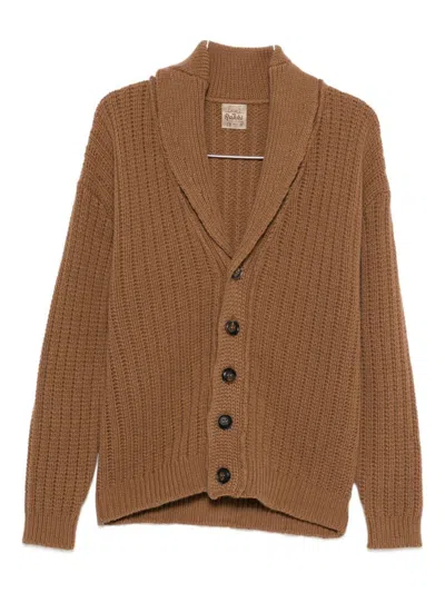 Rakkì Ribbed Shawl-collar Cardigan In Brown