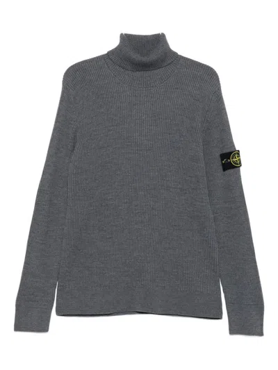 Stone Island Ribbed Turtleneck Sweater In Gray