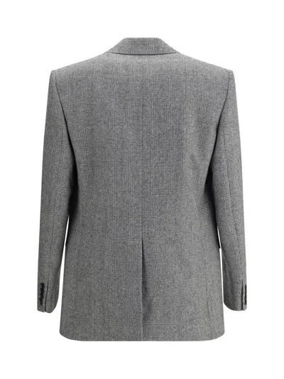 Saint Laurent Prince De Galles Wool Flannel Blazer In Gray