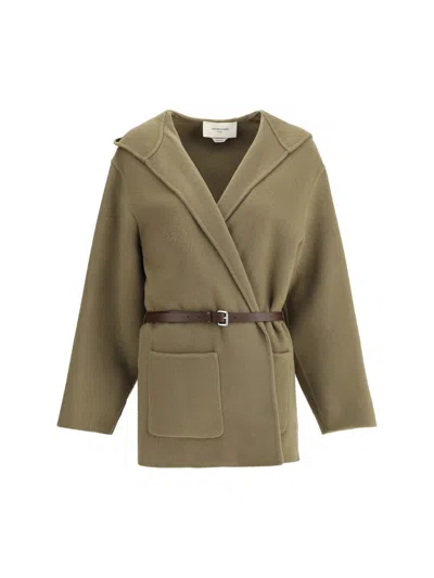Jacob Cohen Hooded Wool Double-cloth Belted Pea Coat In Neutral
