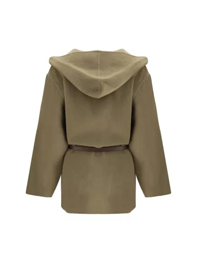 Jacob Cohen Hooded Wool Double-cloth Belted Pea Coat In Neutral