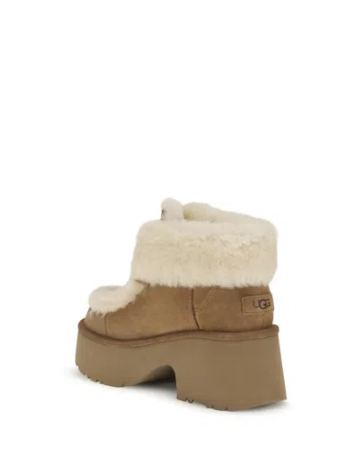 Ugg Platform Boots In Suede With Shearling Beige In Nude