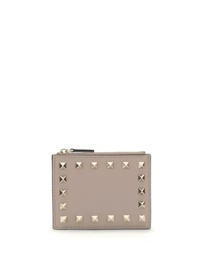 Valentino Rockstud Card Holder In Pink