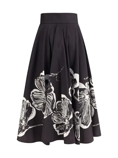 Sara Roka Midi Skirt With Floral Print In Black