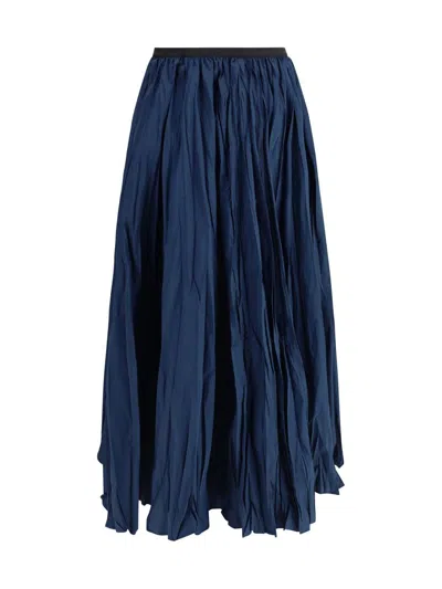 Sara Roka Crinkle-effect Design Pleated Midi Skirt In Blue