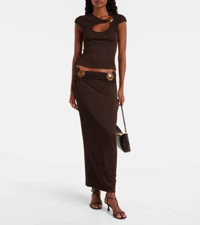 Christopher Esber Stone Ruched Maxi Skirt In Brown