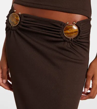 Christopher Esber Stone Ruched Maxi Skirt In Brown