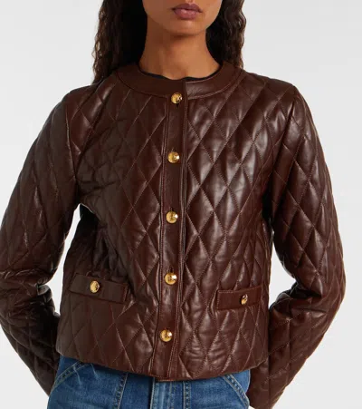 Nili Lotan Amy Cropped Quilted Leather Jacket In Brown