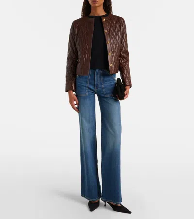 Nili Lotan Amy Cropped Quilted Leather Jacket In Brown