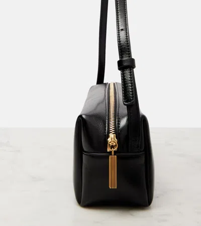 Khaite Kye Glossed-leather Shoulder Bag In Black