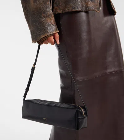 Khaite Kye Glossed-leather Shoulder Bag In Black