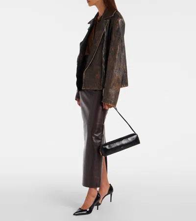 Khaite Kye Glossed-leather Shoulder Bag In Black