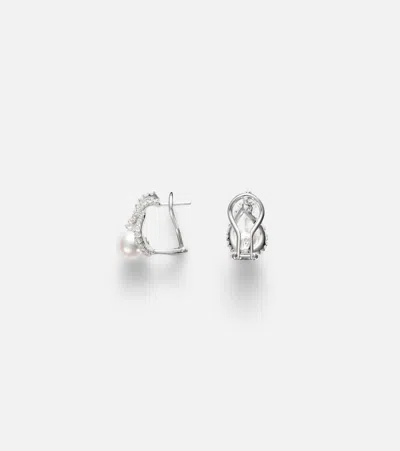 Mikimoto 18kt White Gold Earrings With Pearls And Diamonds In Silver