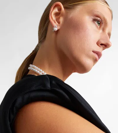 Mikimoto 18kt White Gold Earrings With Pearls And Diamonds In Silver