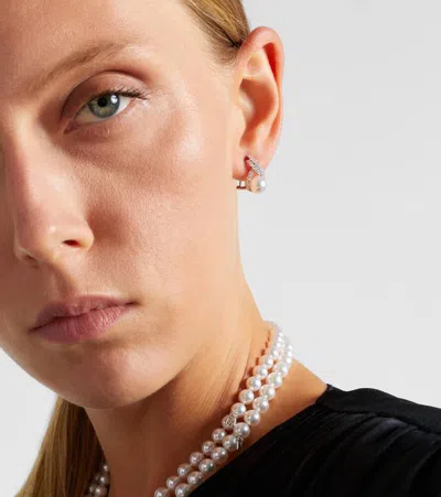 Mikimoto 18kt White Gold Earrings With Pearls And Diamonds In Silver