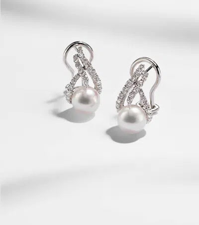 Mikimoto 18kt White Gold Earrings With Pearls And Diamonds In Silver