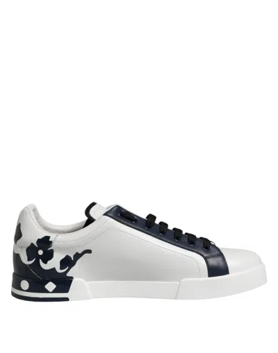 Pre-owned Dolce & Gabbana White Blue Crown Low Top Sneakers Men's Shoes () In Multi