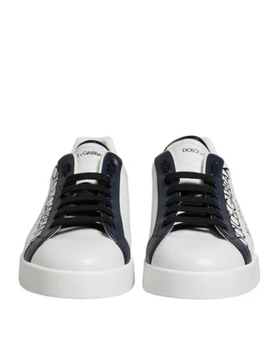Pre-owned Dolce & Gabbana White Blue Crown Low Top Sneakers Men's Shoes () In Multi