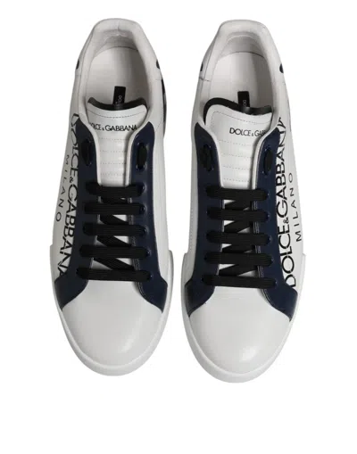Pre-owned Dolce & Gabbana White Blue Crown Low Top Sneakers Men's Shoes () In Multi