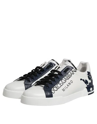 Pre-owned Dolce & Gabbana White Blue Crown Low Top Sneakers Men's Shoes () In Multi