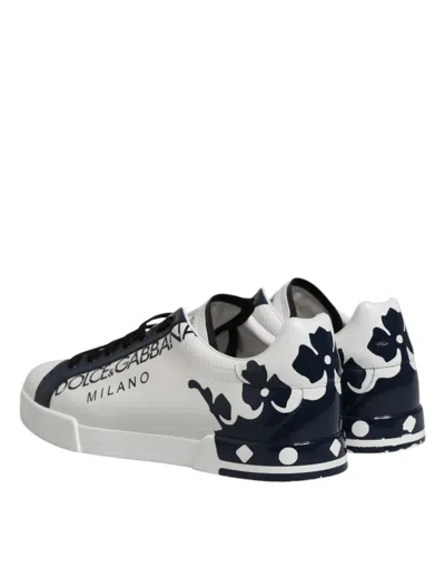 Pre-owned Dolce & Gabbana White Blue Crown Low Top Sneakers Men's Shoes () In Multi