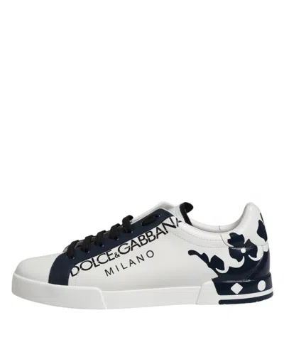 Pre-owned Dolce & Gabbana White Blue Crown Low Top Sneakers Men's Shoes () In Multi