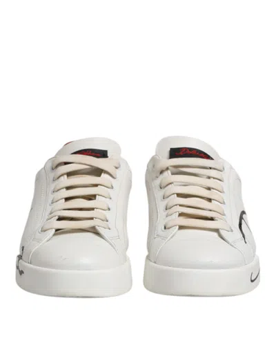 Pre-owned Dolce & Gabbana White Red Leather Logo Low Top Sneakers Men's Shoes () In Multi