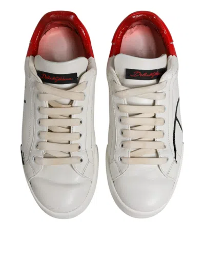 Pre-owned Dolce & Gabbana White Red Leather Logo Low Top Sneakers Men's Shoes () In Multi