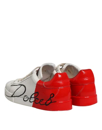 Pre-owned Dolce & Gabbana White Red Leather Logo Low Top Sneakers Men's Shoes () In Multi