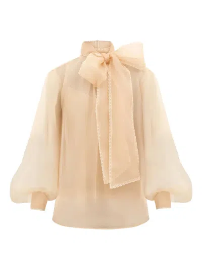 Zimmermann Memento Organza Bow-lace Blouse In Neutral