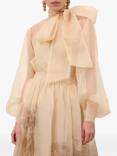 Zimmermann Memento Organza Bow-lace Blouse In Neutral